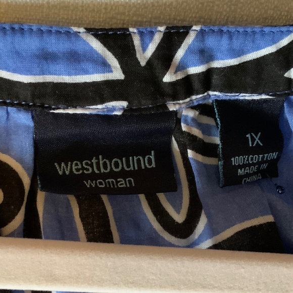 WESTBOUND WOMAN lightweight cotton blouse, Periwinkle/black/white. Sz 1X - Picture 4 of 6